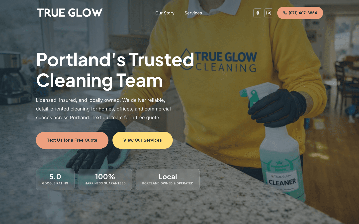 True Glow Cleaning website preview